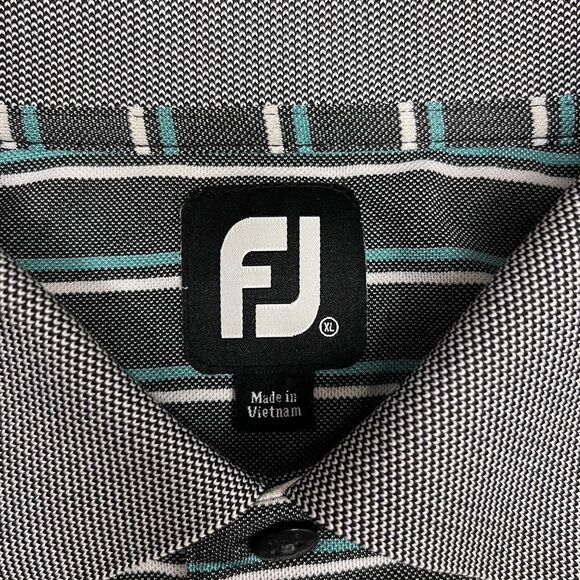 Footjoy FJ Mens Golf Polo Shirt Black & Green Striped 100% Polyester Size XL guc - Picture 3 of 9